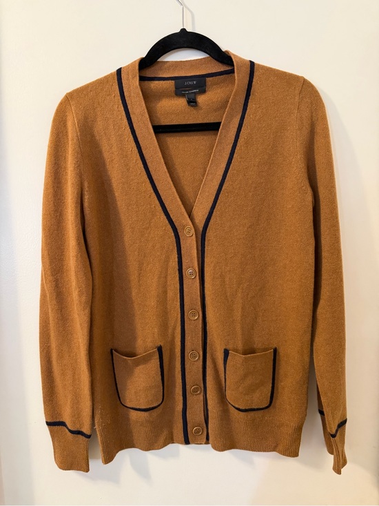 J. Crew Sweaters - J.Crew tipped Cashmere V-neck Carmel w/ black so soft cardigan sweater sz small